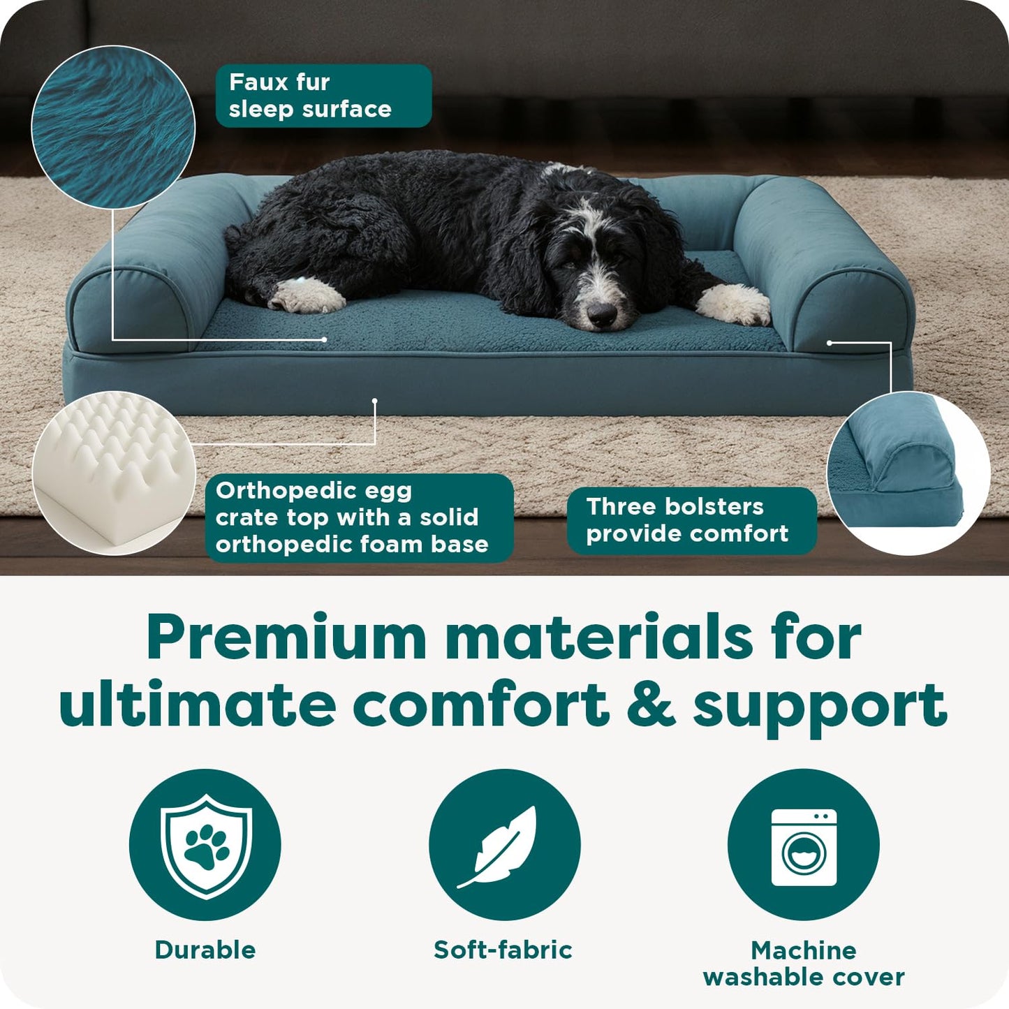 FurHaven Orthopedic Dog Bed for Large Dogs, Sofa Contour Mattress