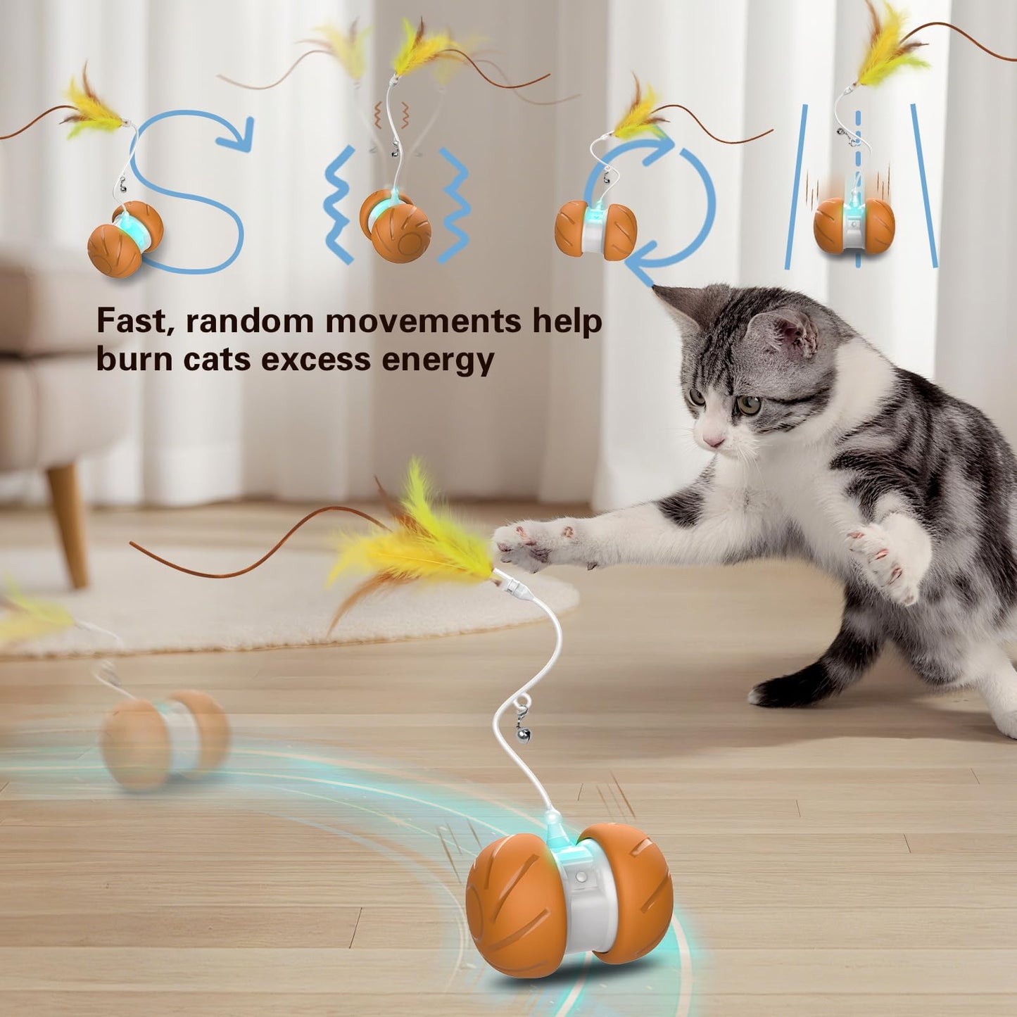 umosis Cat Toys for Bored Indoor Adult Cats,Interactive Flying Feather