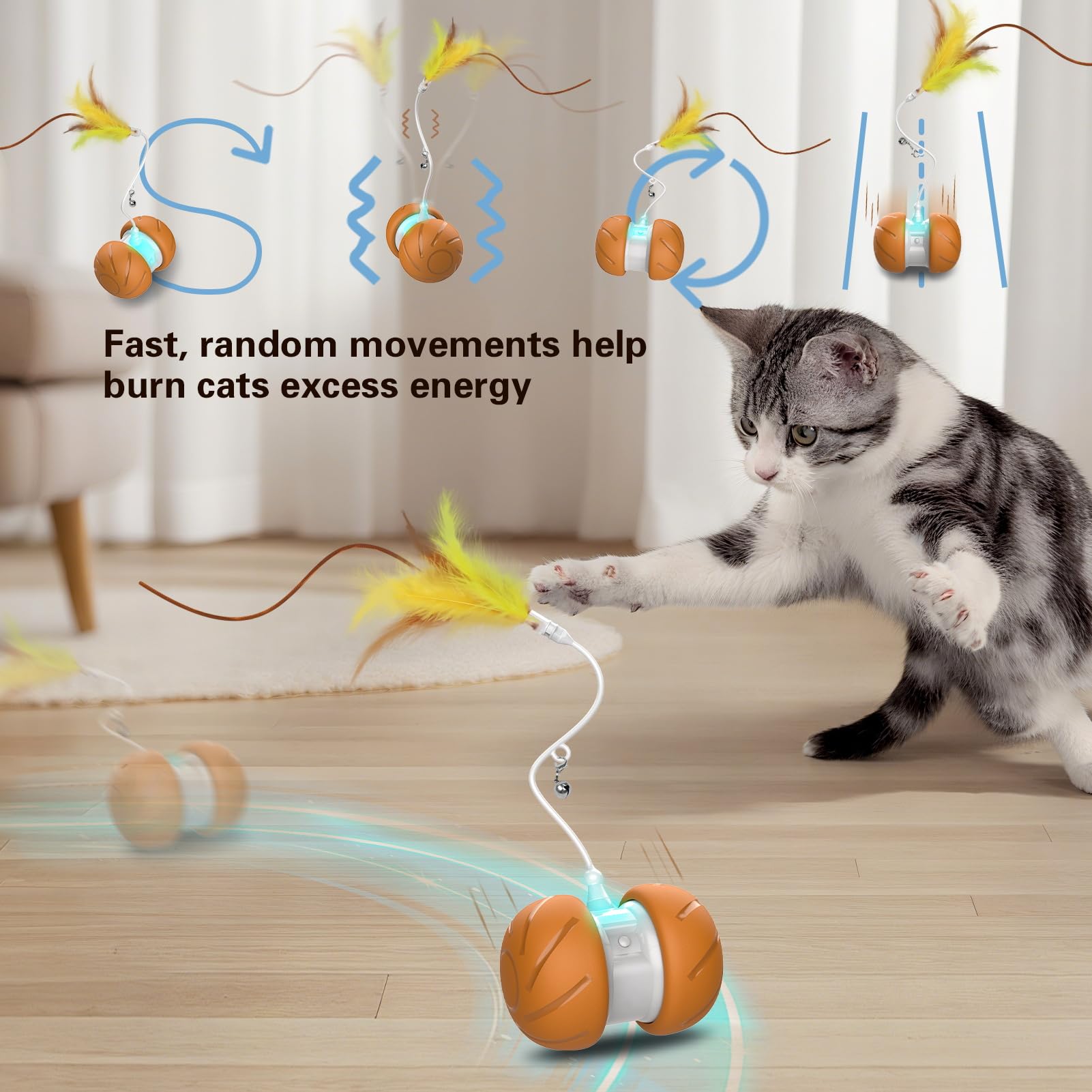 umosis Cat Toys for Bored Indoor Adult Cats,Interactive Flying Feather