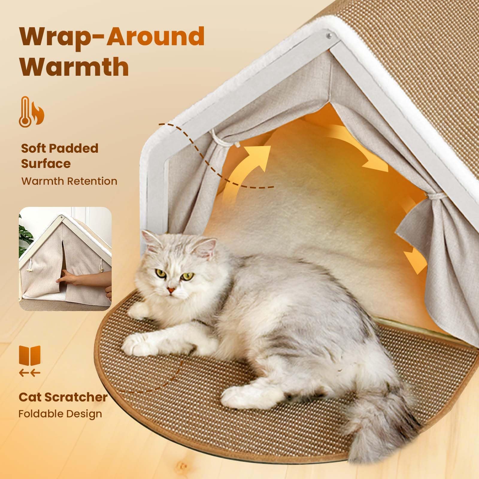 Cat Houses for Indoor Cats Large Cat Bed Cave with Natural Sisal Bed