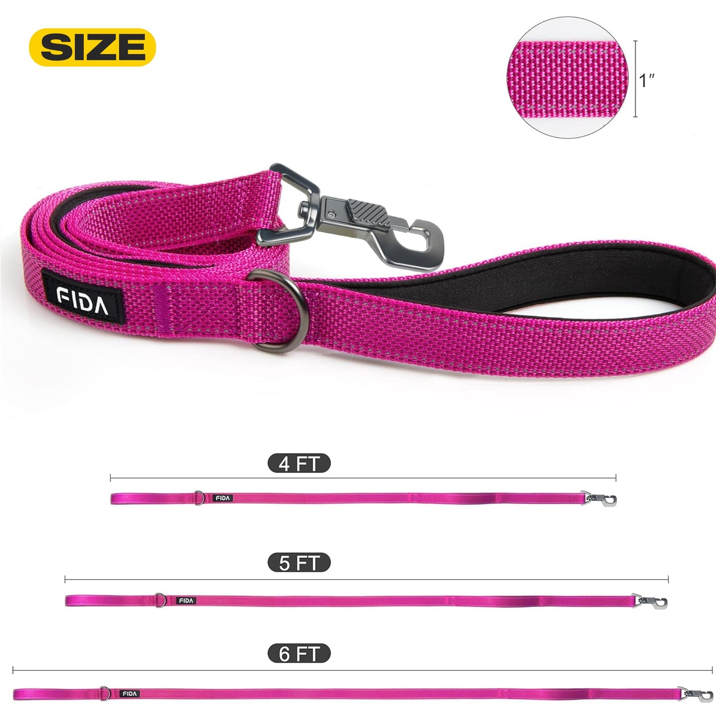 Fida Heavy Duty Dog Leash with 2 Comfortable Padded Handles, Hook