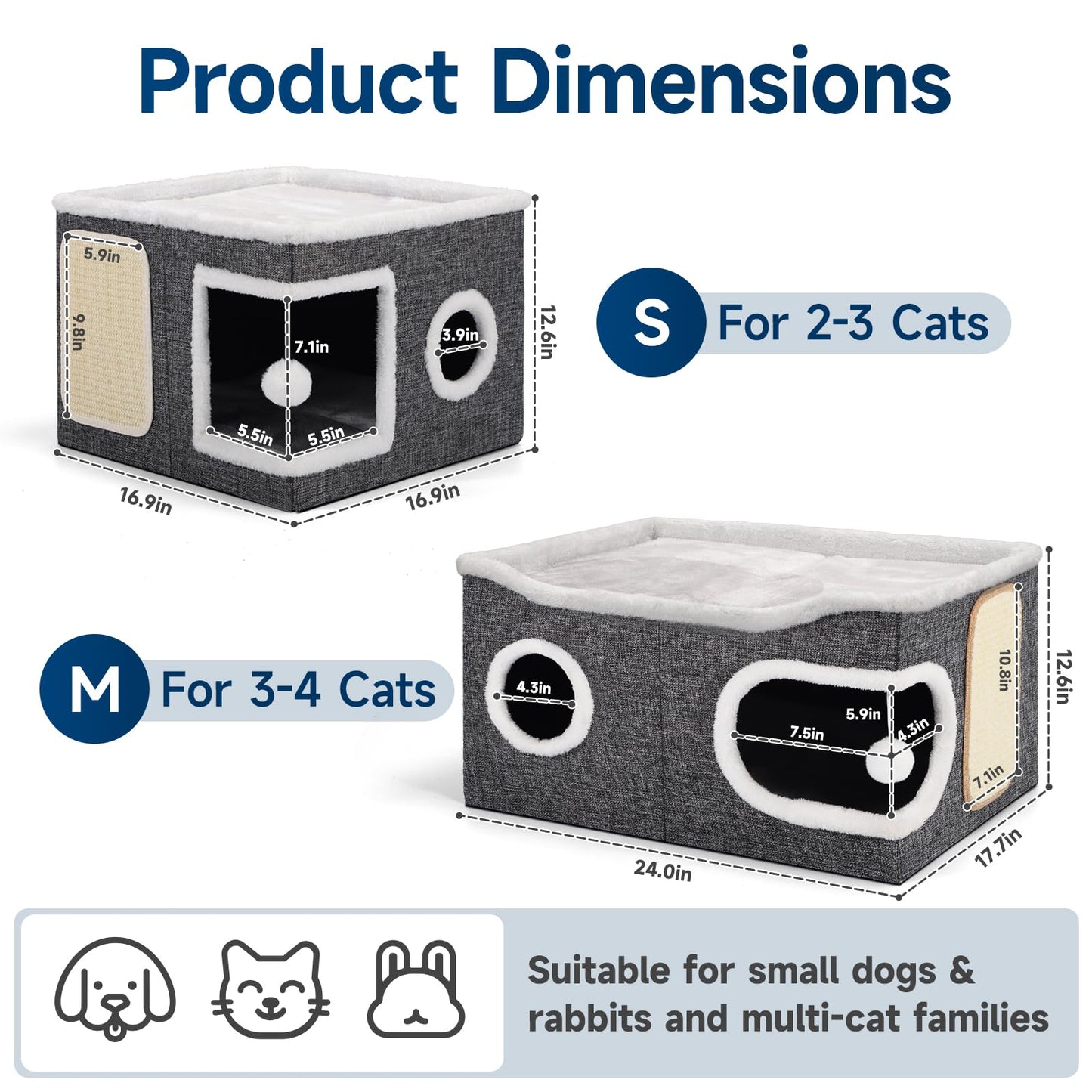 Shikha Cat Beds for Indoor Cats, Extra Wide Cat Cube House for House