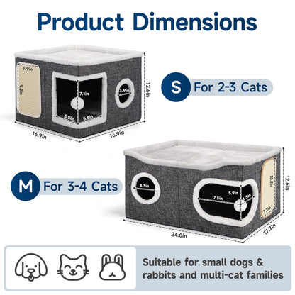 Shikha Cat Beds for Indoor Cats, Extra Wide Cat Cube House for House
