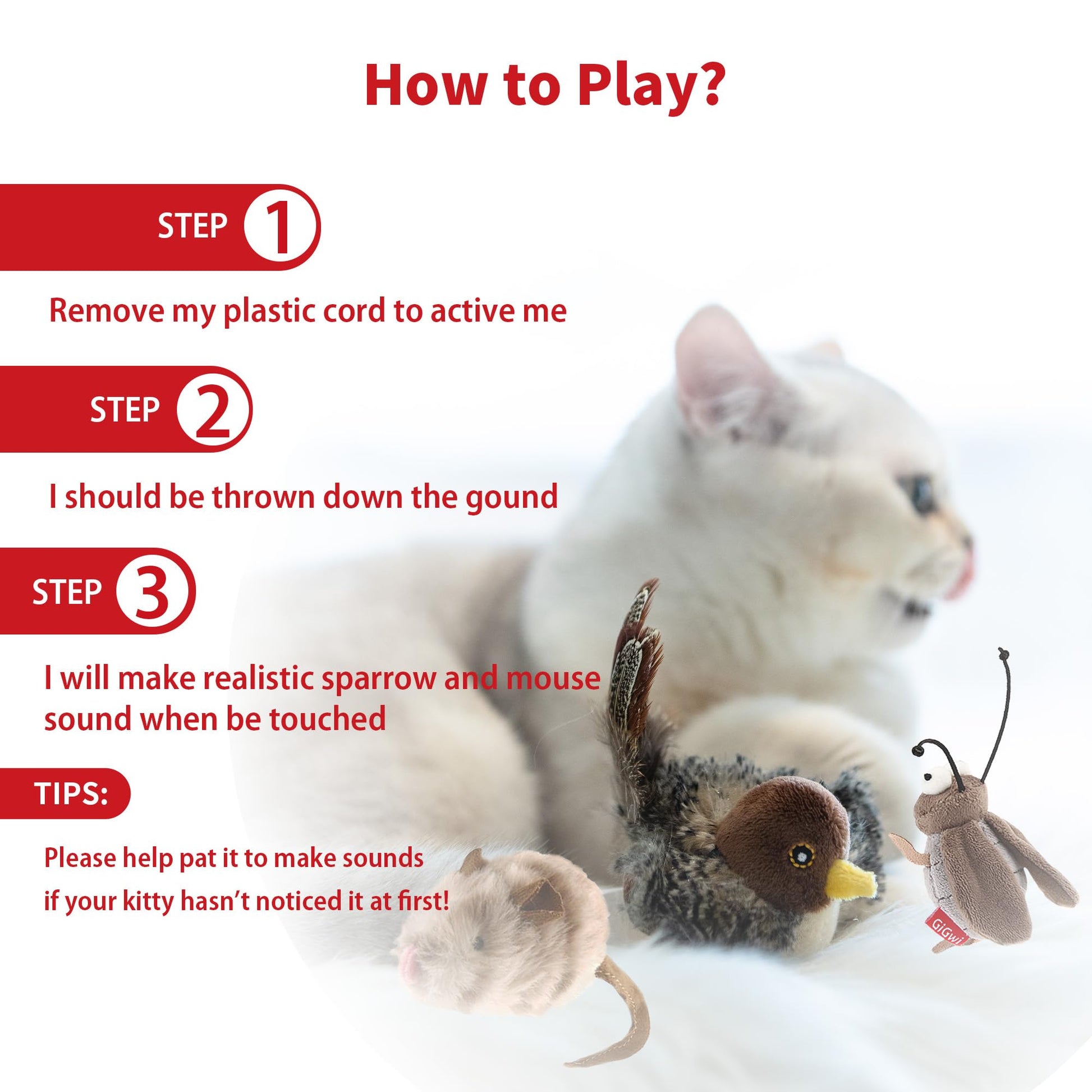 PETGEEK Gigwi Simulated Chirping Bird Cat Toy, Fake Feather