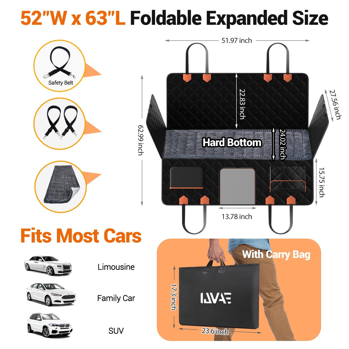 IJVAE Hard Bottom Car Seat Cover for Dog swith Removable Seat