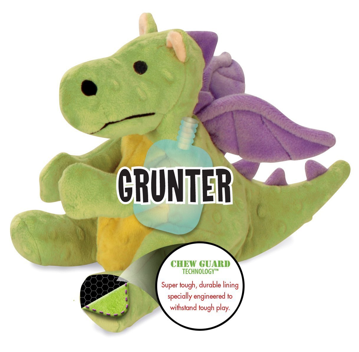 goDog Bubble Plush Dragons Squeaky Dog Toy, Chew Guard Plush