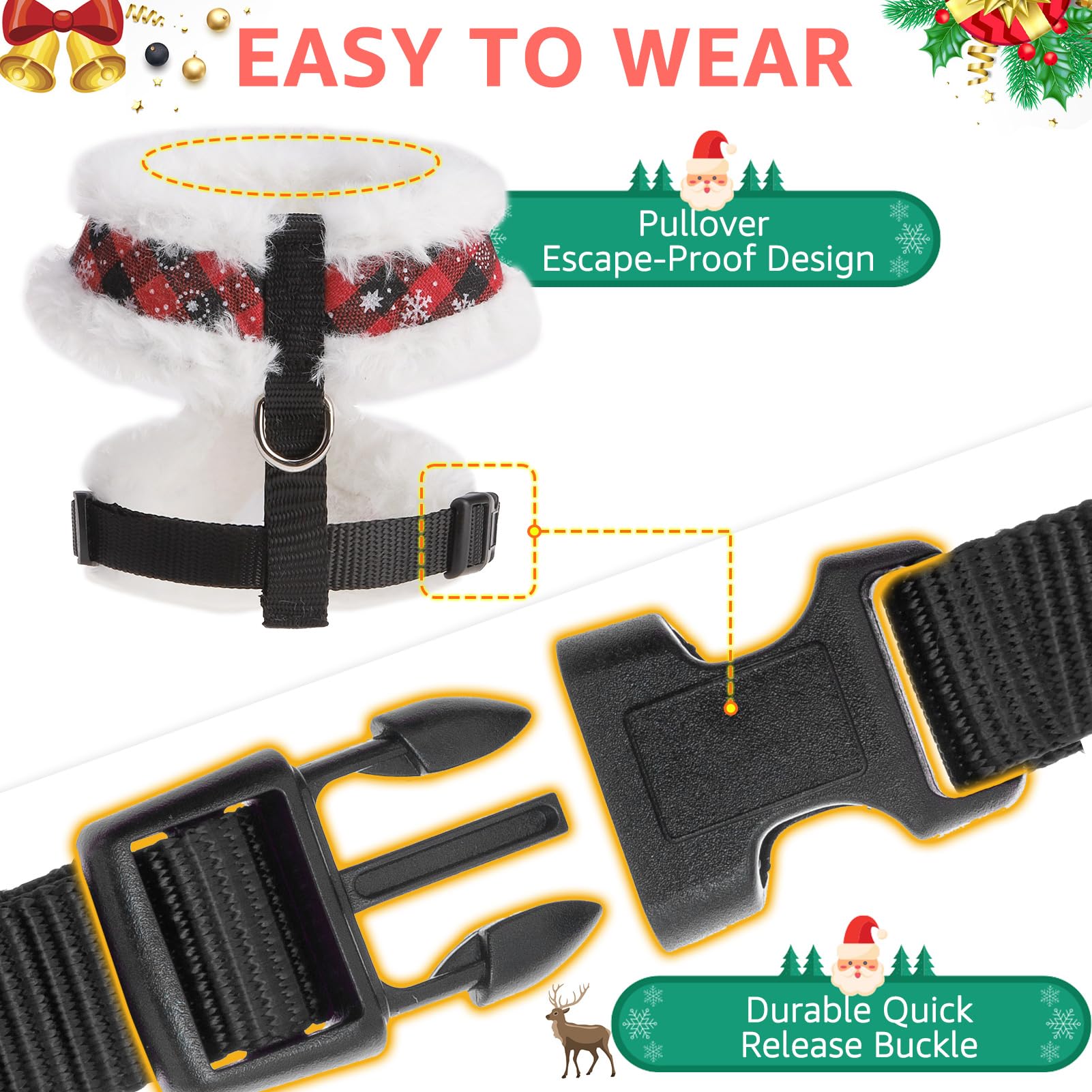 SCENEREAL Dog Christmas Harness Collar and Leash Set, Warm Collar