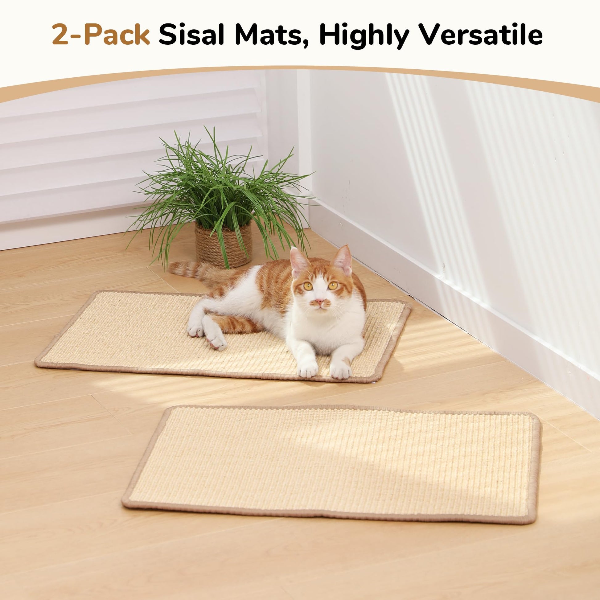 FUKUMARU 2 Packs Cat Scratching Mat, Natural Sisal Cat Scratch Pad