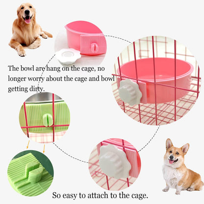 kathson Crate Dog Bowl, Removable Stainless Steel Hanging Pet Cage