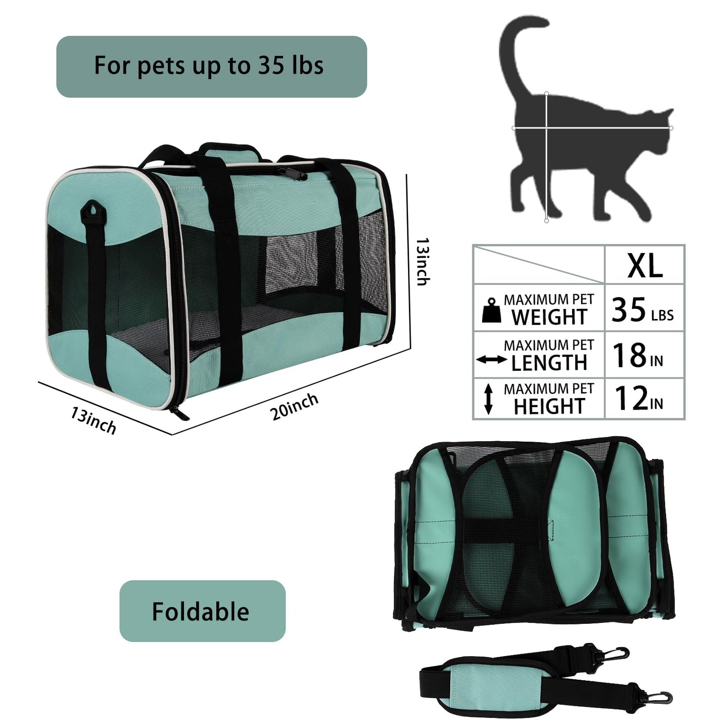 Cat Carrying Case Pet Carrier, Up to Soft Sided Protable and Carrier