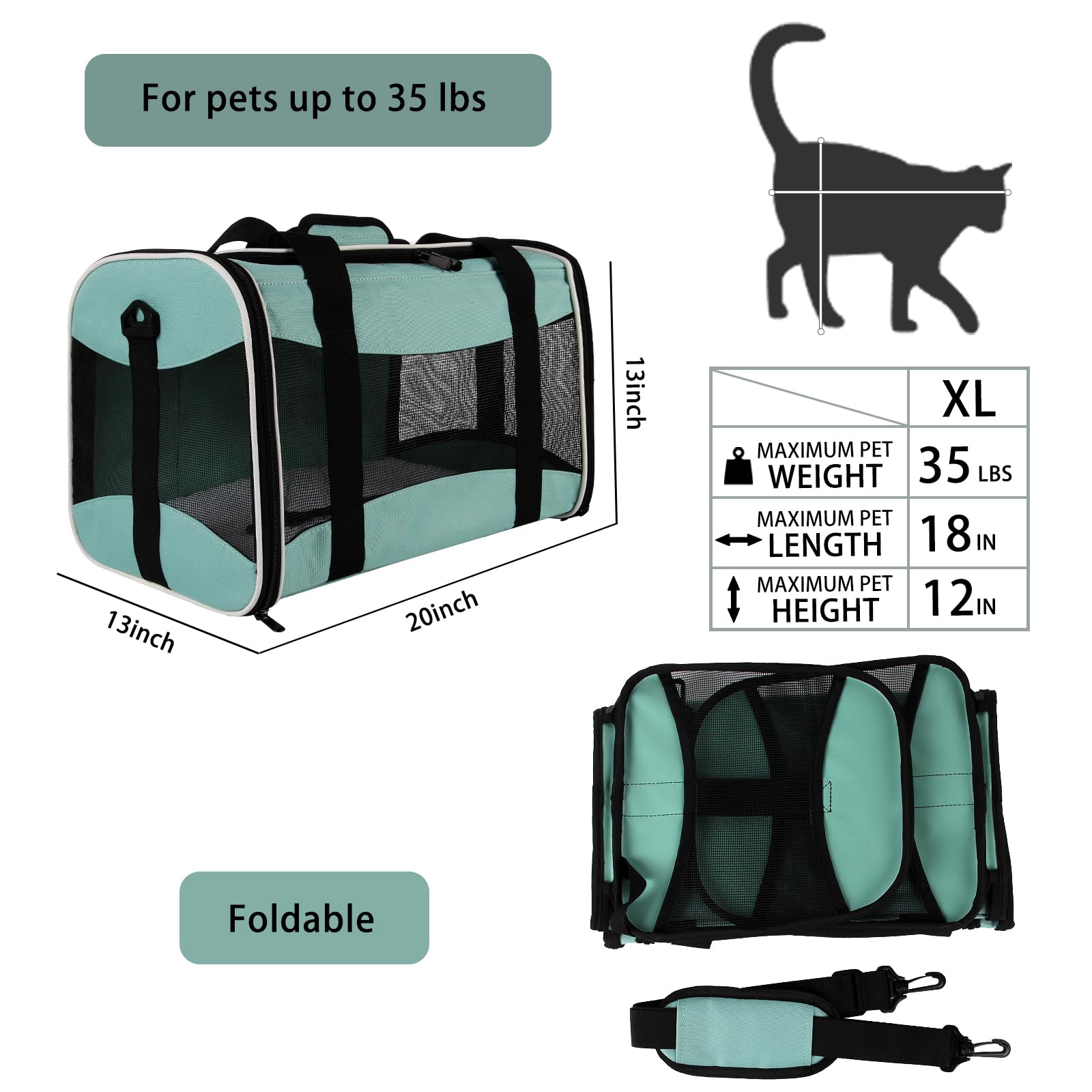 Cat Carrying Case Pet Carrier, Up to Soft Sided Protable and Carrier