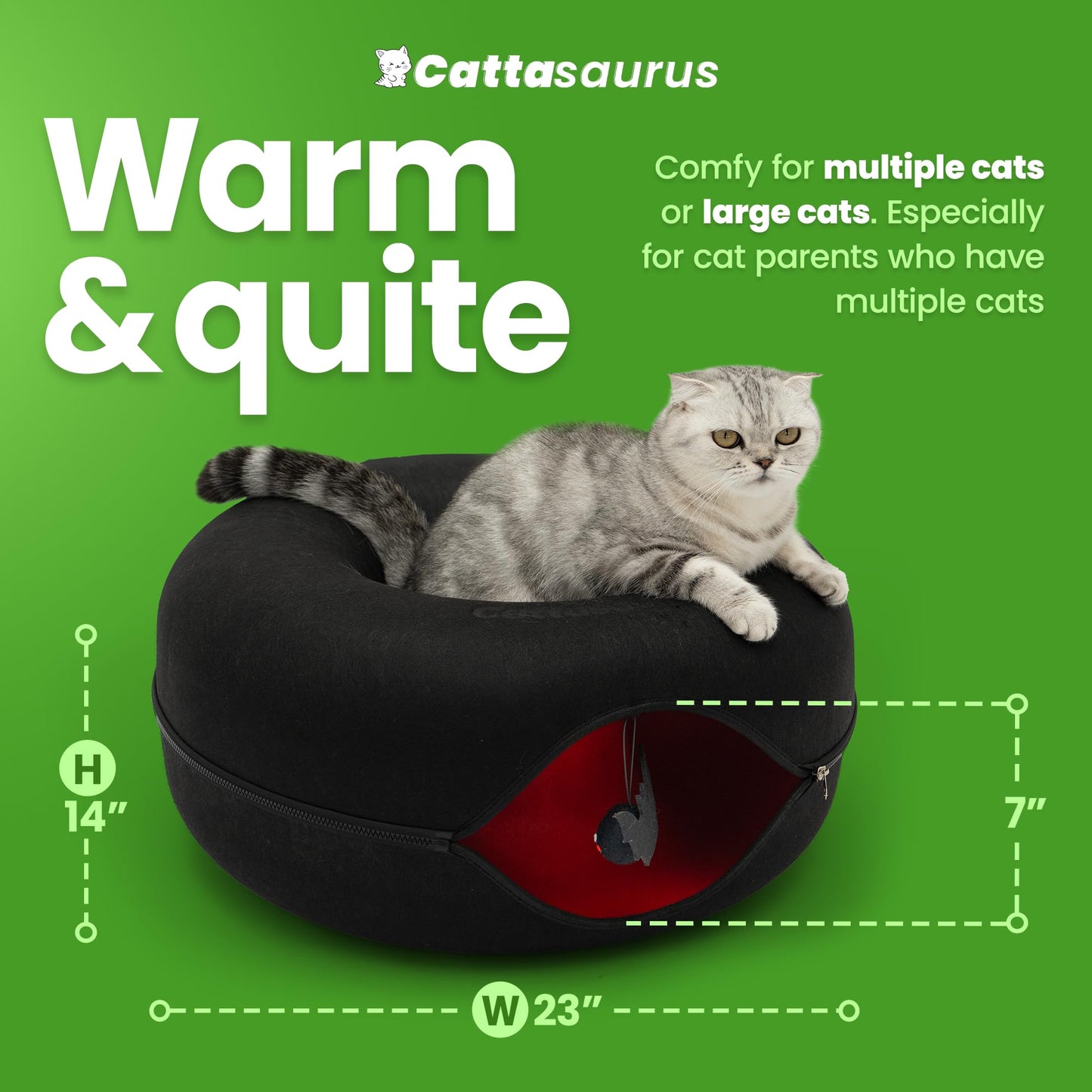 Cattasaurus Unique Gothic Peekaboo Cat Cave for Multiple Large Bed