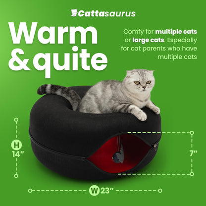 Cattasaurus Unique Gothic Peekaboo Cat Cave for Multiple Large Bed