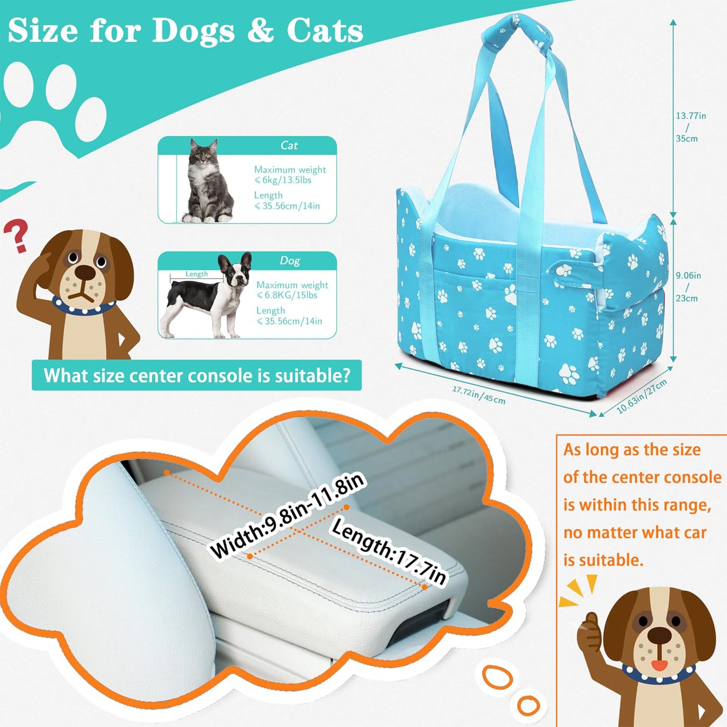 Cullaby Center Console Dog Car Seat for Small Dogs Under Seat