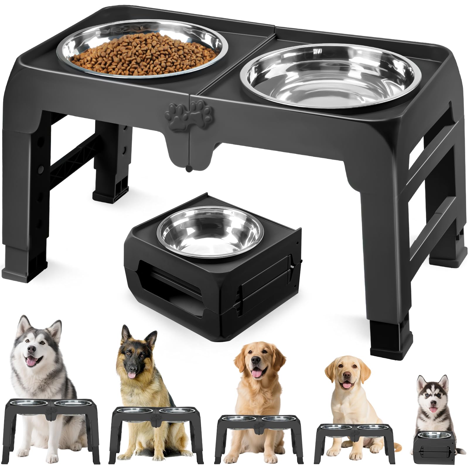 Elevated Dog Bowls for Large Dogs 5 Adjustable Heights Bowl