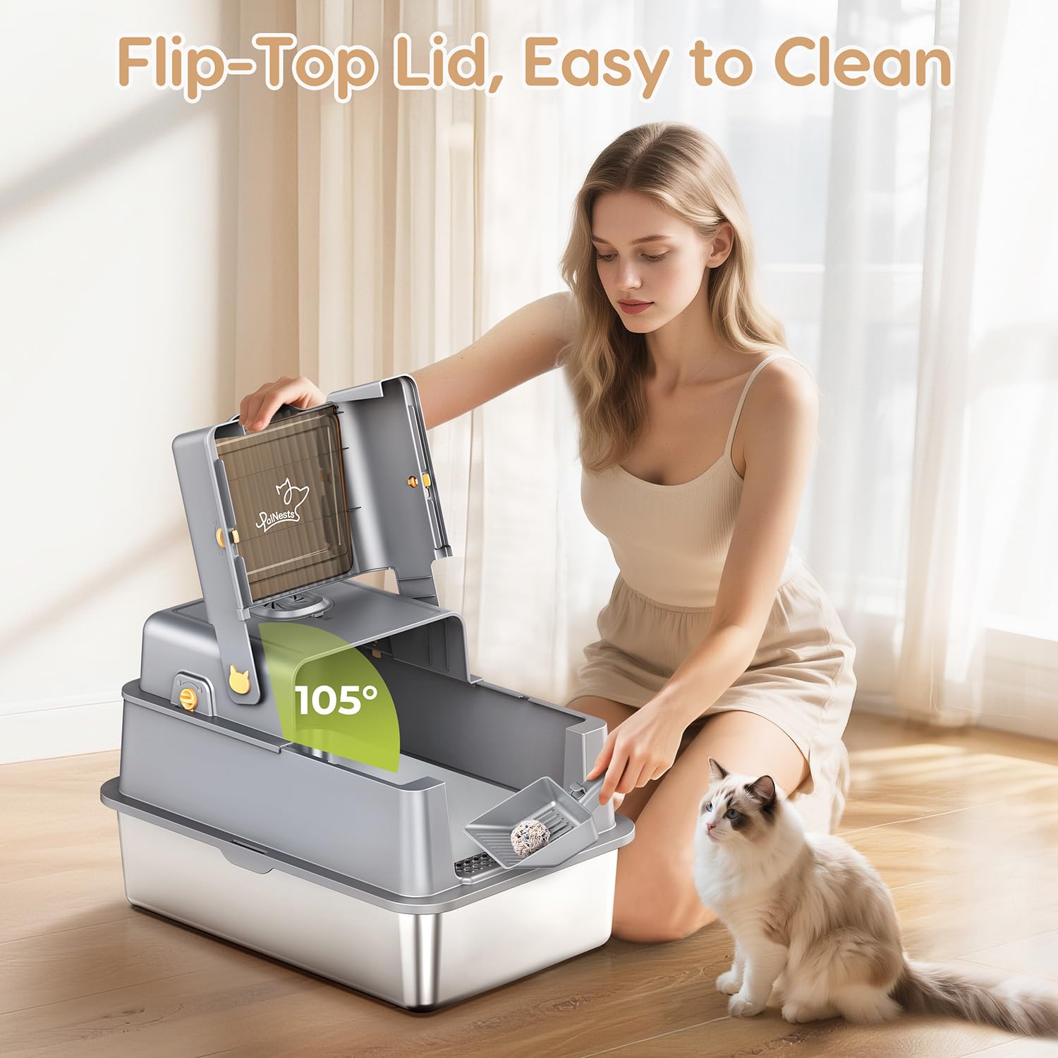 L7 Pro-Stainless Steel Litter Box with Lid, XXL Extra Large Mat