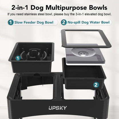 UPSKY 2-in-1 Elevated Dog Bowls Slow Feeder, 4 Height Adjustable Bowl