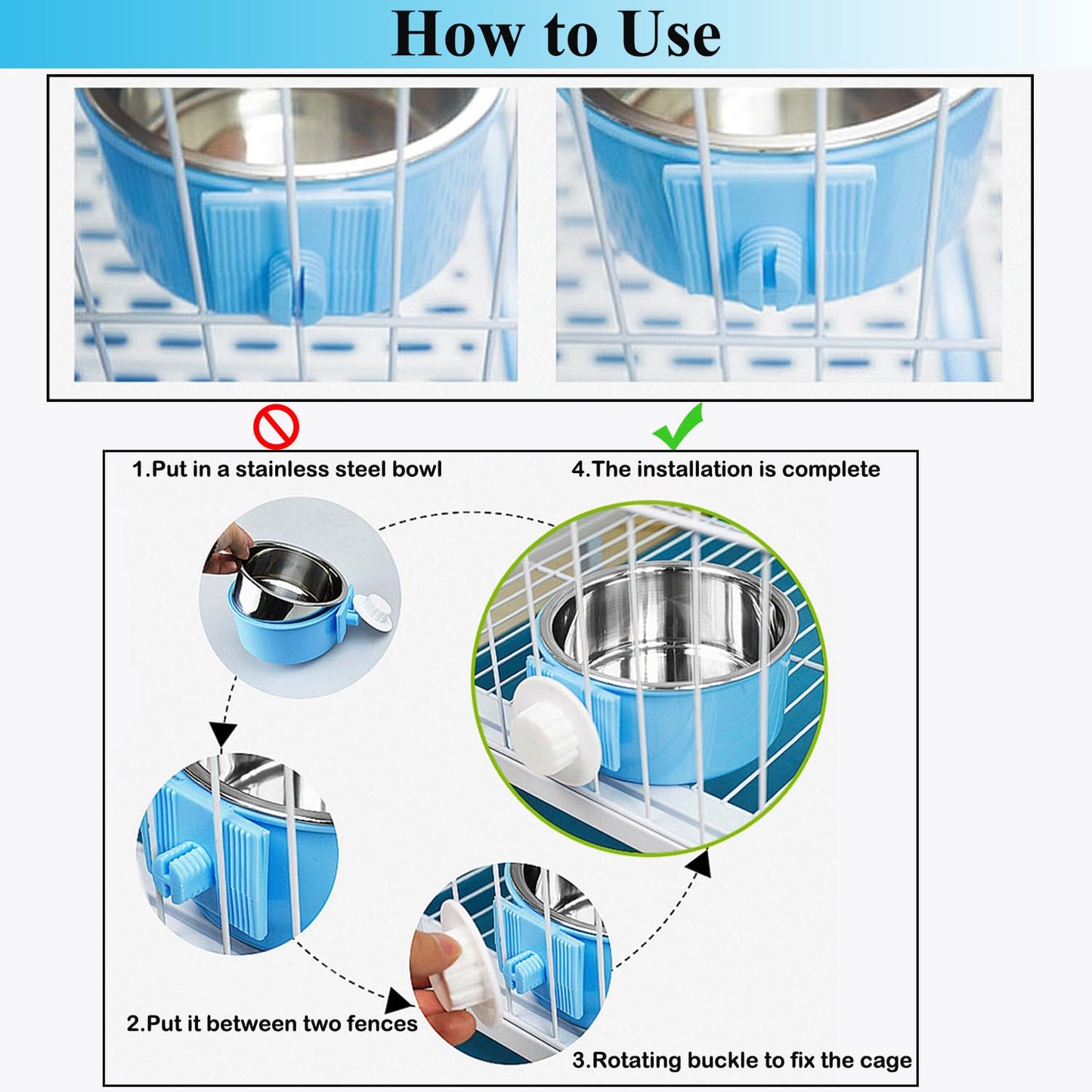 Mechpia 4 Pieces Crate Dog Bowl, Removable Stainless Steel Pet Crate
