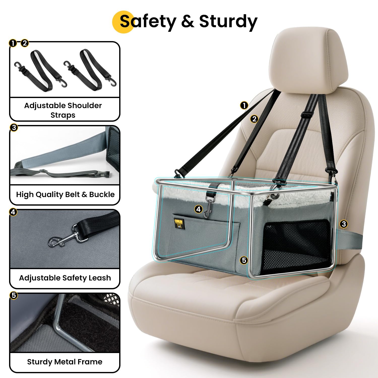 Conlun Dog Car Seat Booster for Small Pet Under Portable Travel Seat
