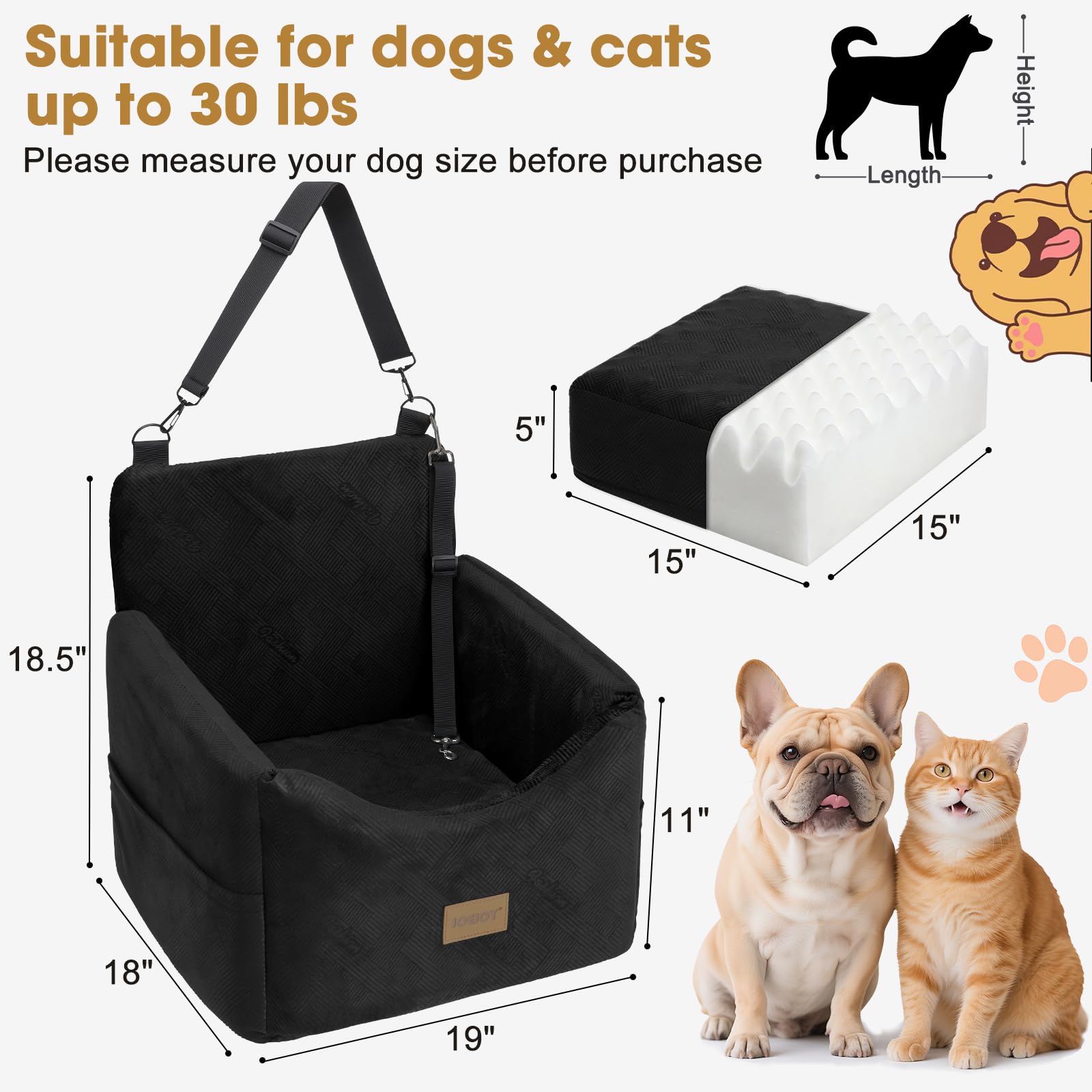 JOEJOY Dog Car Seats for Small Medium Dogs Under Dog Booster Seat