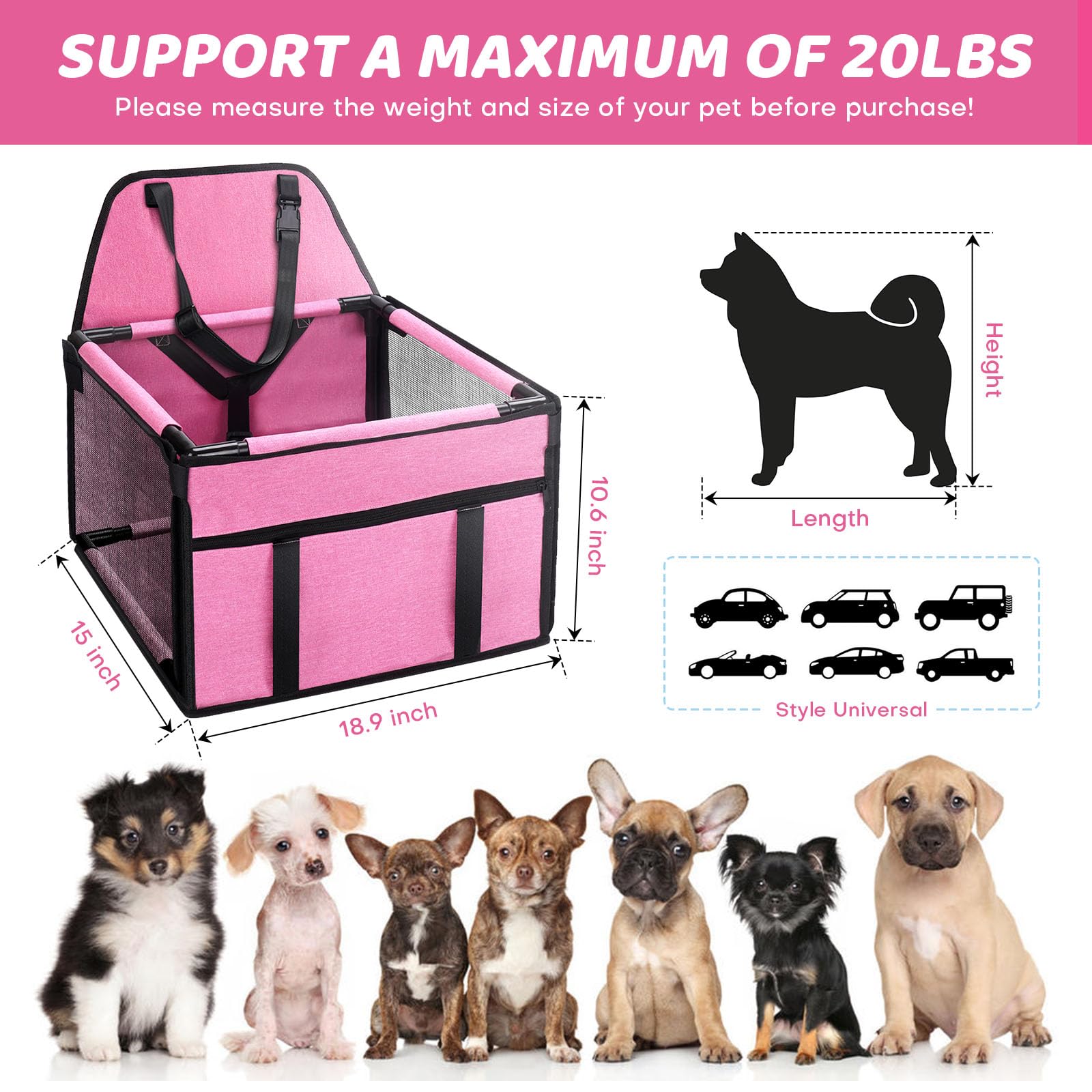 GENORTH Dog Car Seats for Small and Medium Dogs,Portable Seat
