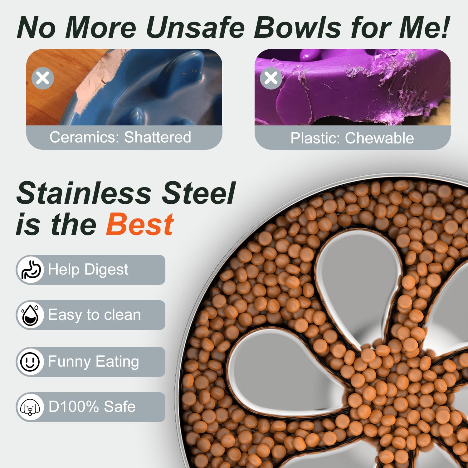 Feedoo Slow Feeder Dog Bowl-3.5Cups for Large Breeds, Food Feeder