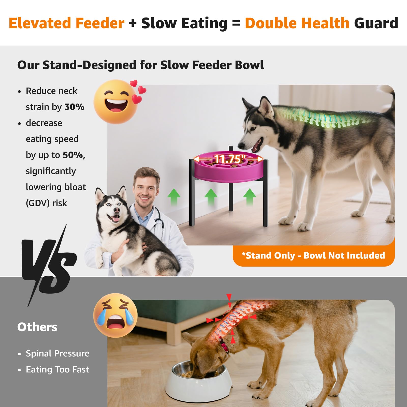LOOBANI Elevated Dog Bowl Stand: Fits 5.9"-11" Wide Non-Slip Base Bowl