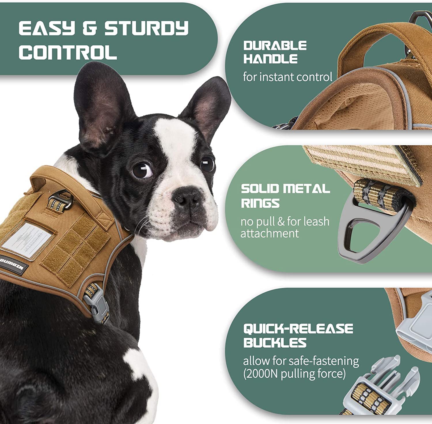 BUMBIN Dog Harness, Tactical XS, No Pull, Adjustable, Harness