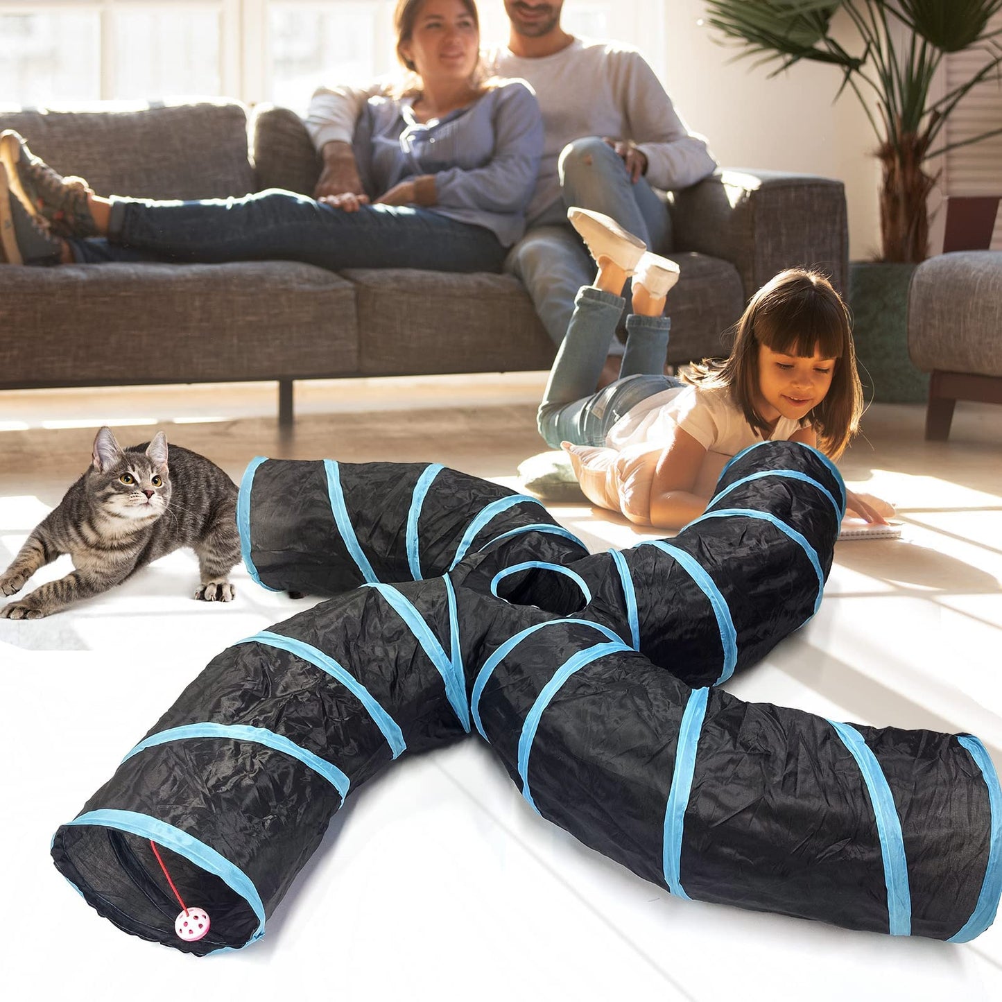 Bemodst Collapsible S-Shape Cat Tunnels 4 Way Interactive Maze Toy