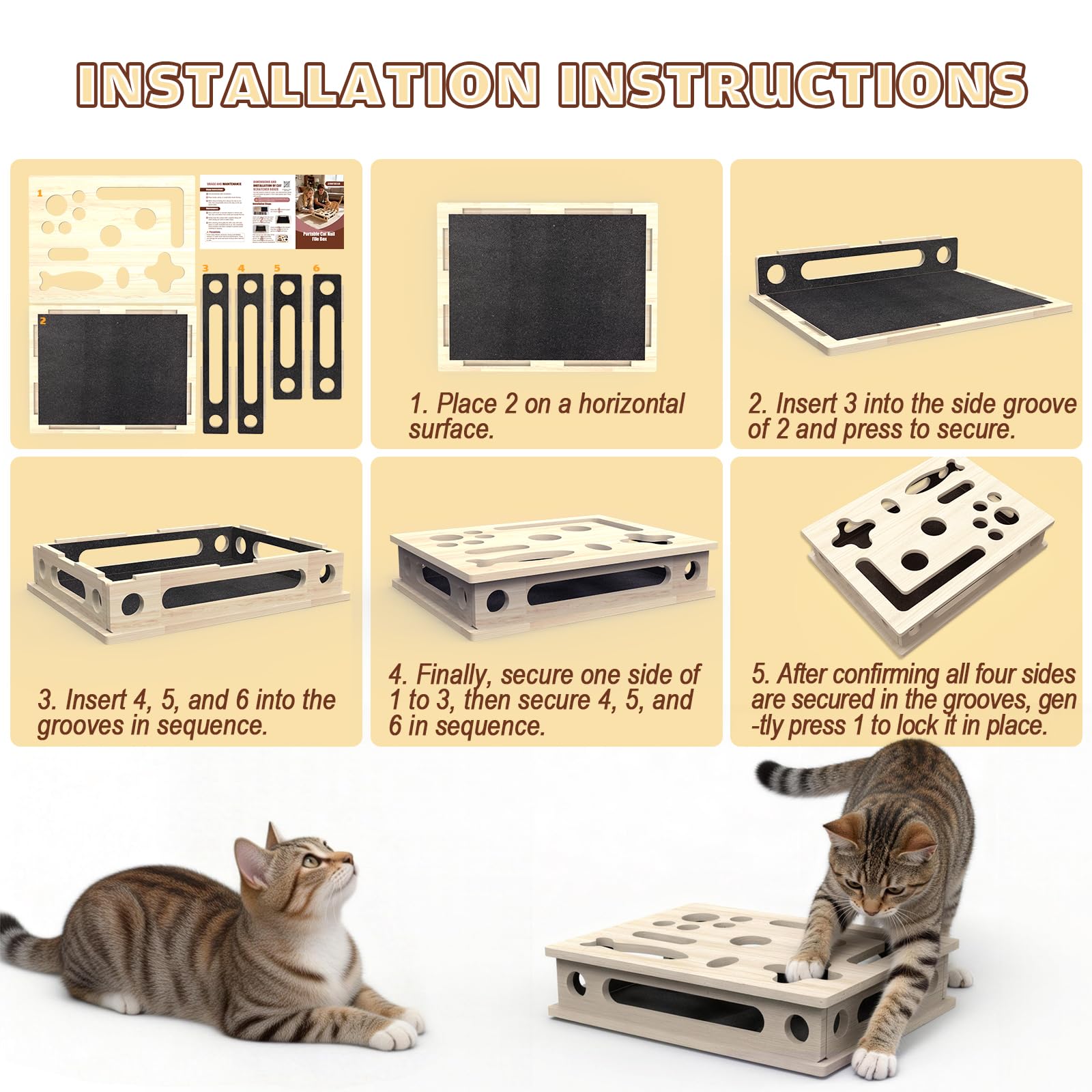 Cat Scratch Puzzle Enrichment Box, Solid Wood Construction Cat Box