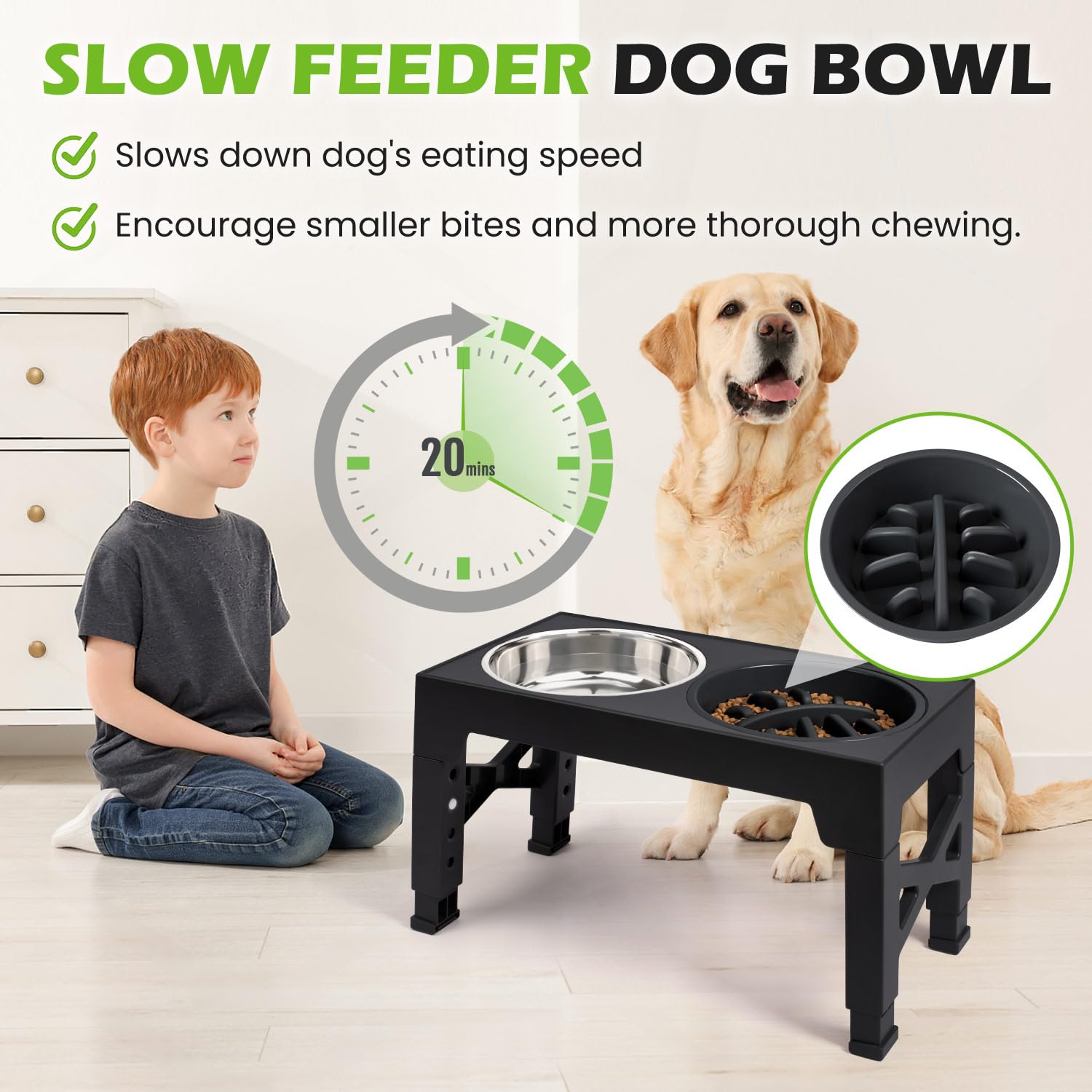 Heeyoo Elevated Dog Bowls 5 Adjustable Heights Stand, 2 Feeder