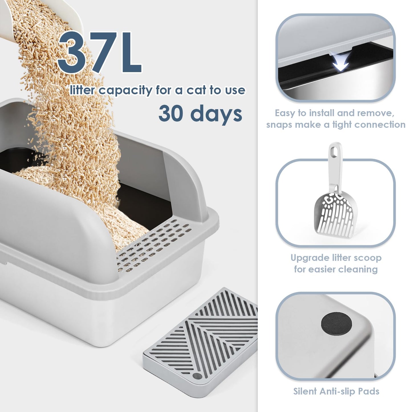 Suzzipaws Non-Sticky Coated Stainless Steel Cat Litter Box with Tray