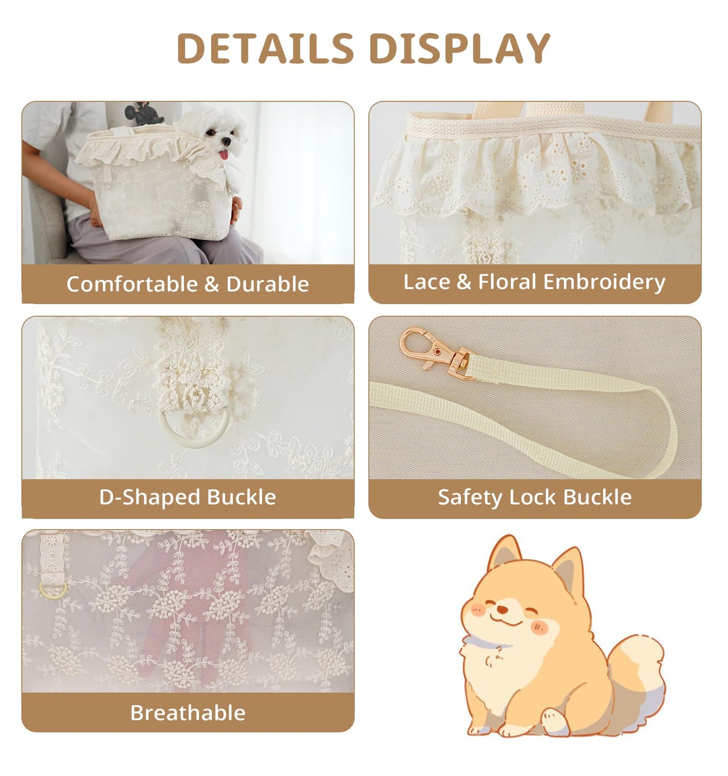 ONECUTE Dog Carrier for Small Dogs Rabbit cat with Lace Design, Bag