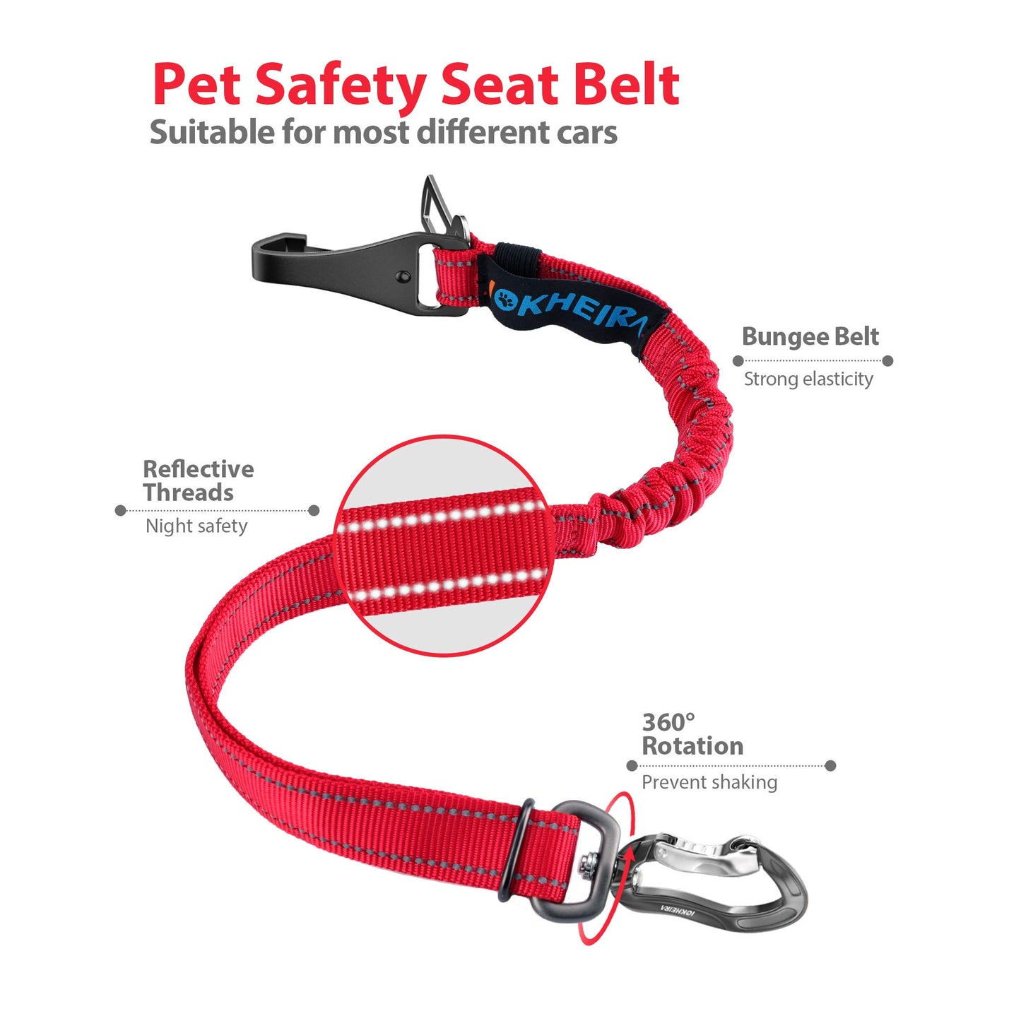 IOKHEIRA Dog Seatbelt, Updated Dog Seat Belt, Reflective Bungee Seat