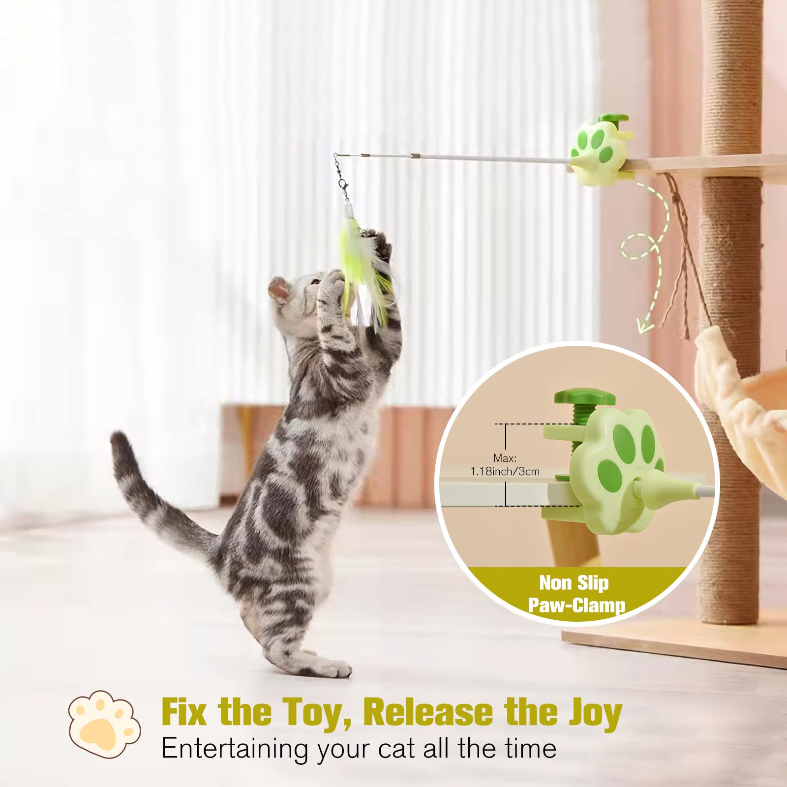 BEBOBLY 3-in-1 Retractable Cat Wand Toy for Indoor Cats Wand
