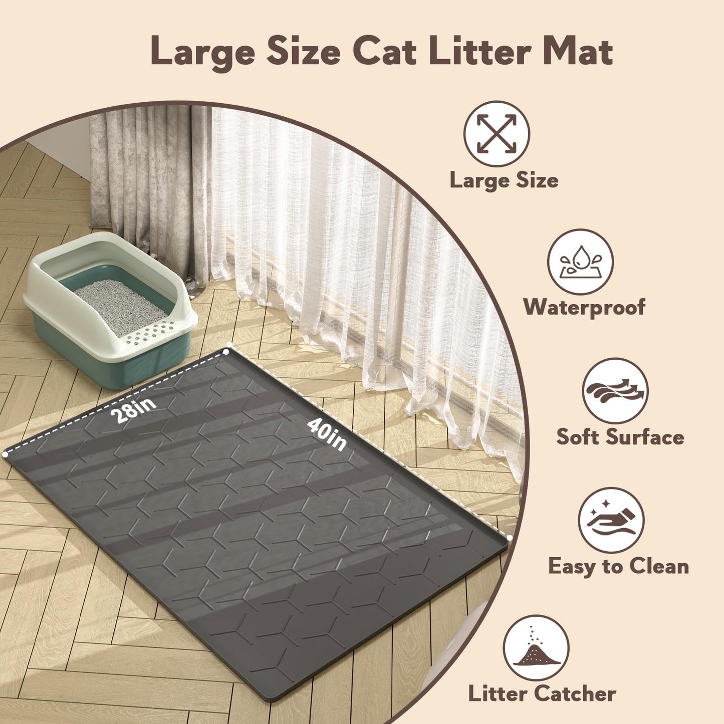 Garoopion Cat Mat for Litter Box, Large 40" X 28" Cat Litter Mat