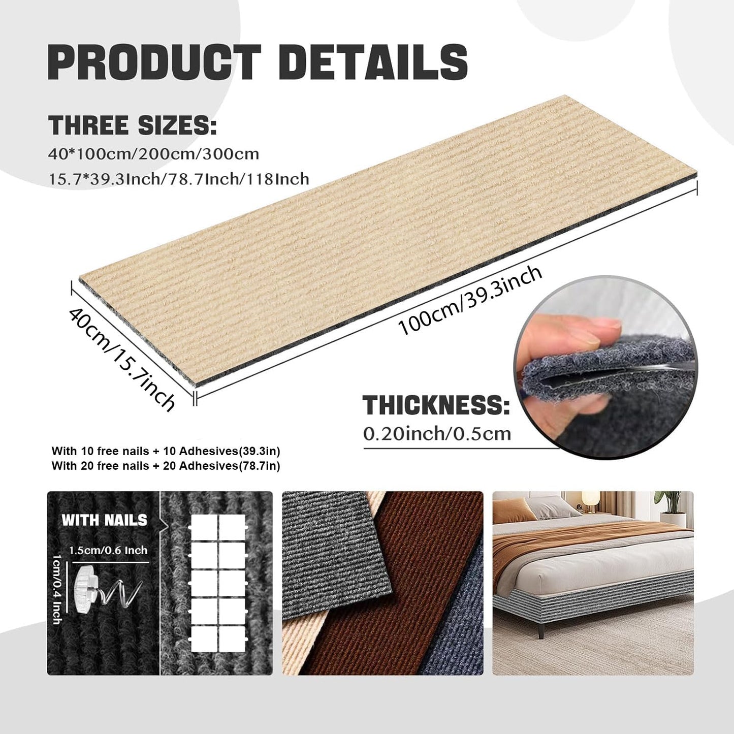 Cat Scratching Climbing Carpet Mat, Adhesive Trimmable Cat Scratcher