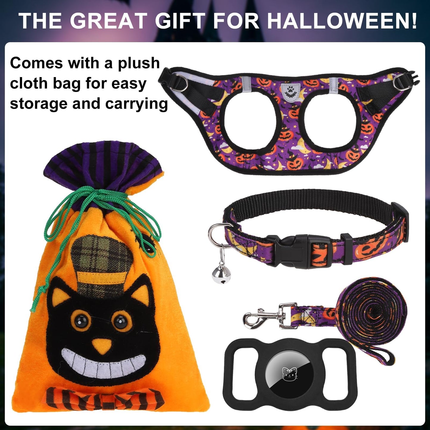 EXPAWLORER Halloween Puppy Harness Dog Collar and Leash Soft Collar