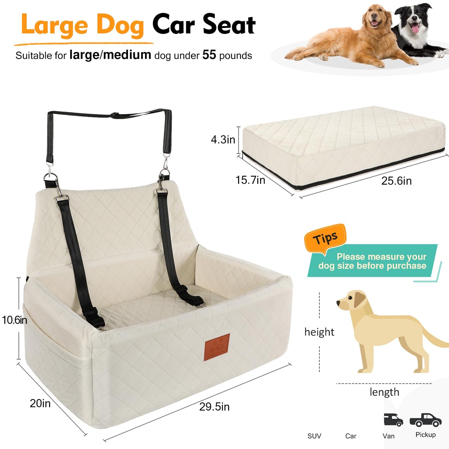 NEEZUKAR Dog Car Seat for Large Medium Dogs,Washable Pet Carseat Seat