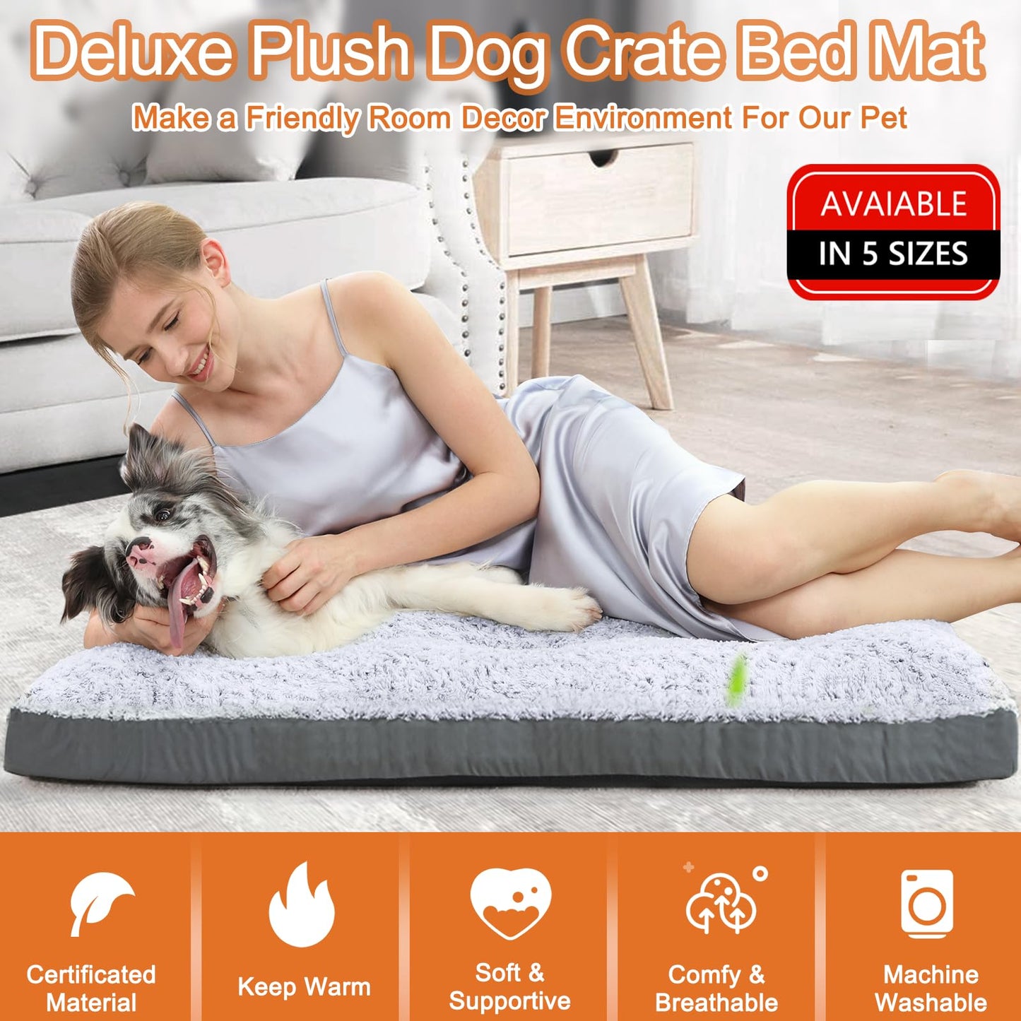 POCBLUE Deluxe Washable Dog Bed for Large Dogs Dog Crate Mat Comfy Bed