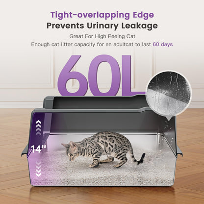 XXXL Stainless Steel Cat Litter Box with High Sides, 28" L x 20" W Box