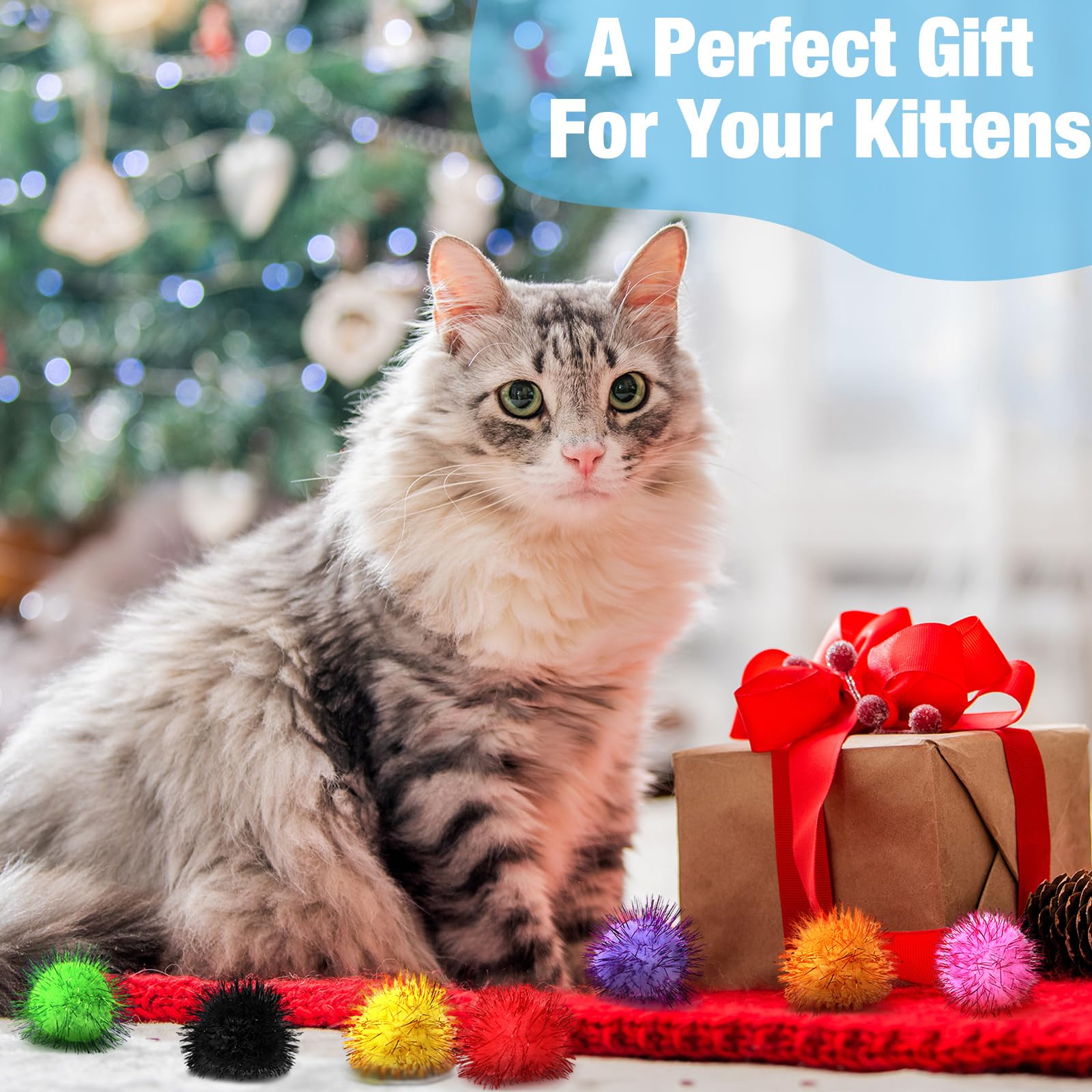 Poen 300 Pieces Cat Toy Fuzzy Balls Assorted Color Pom Pom Balls