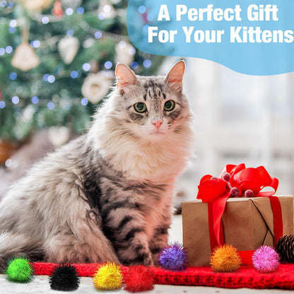 Poen 300 Pieces Cat Toy Fuzzy Balls Assorted Color Pom Pom Balls