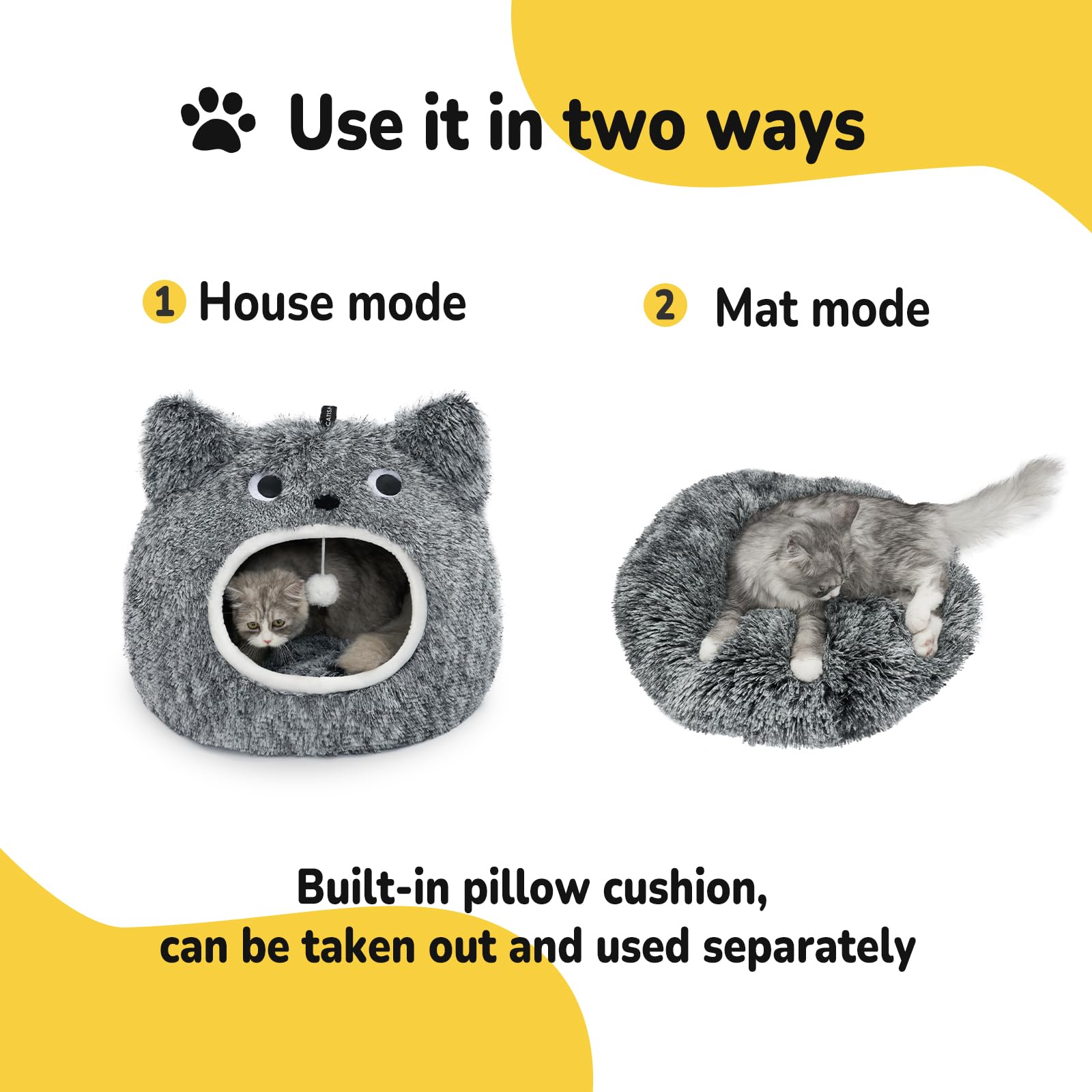 CATISM Cat Bed, Cat Beds for Indoor Cats Kitten Bed Cave Washable Bed