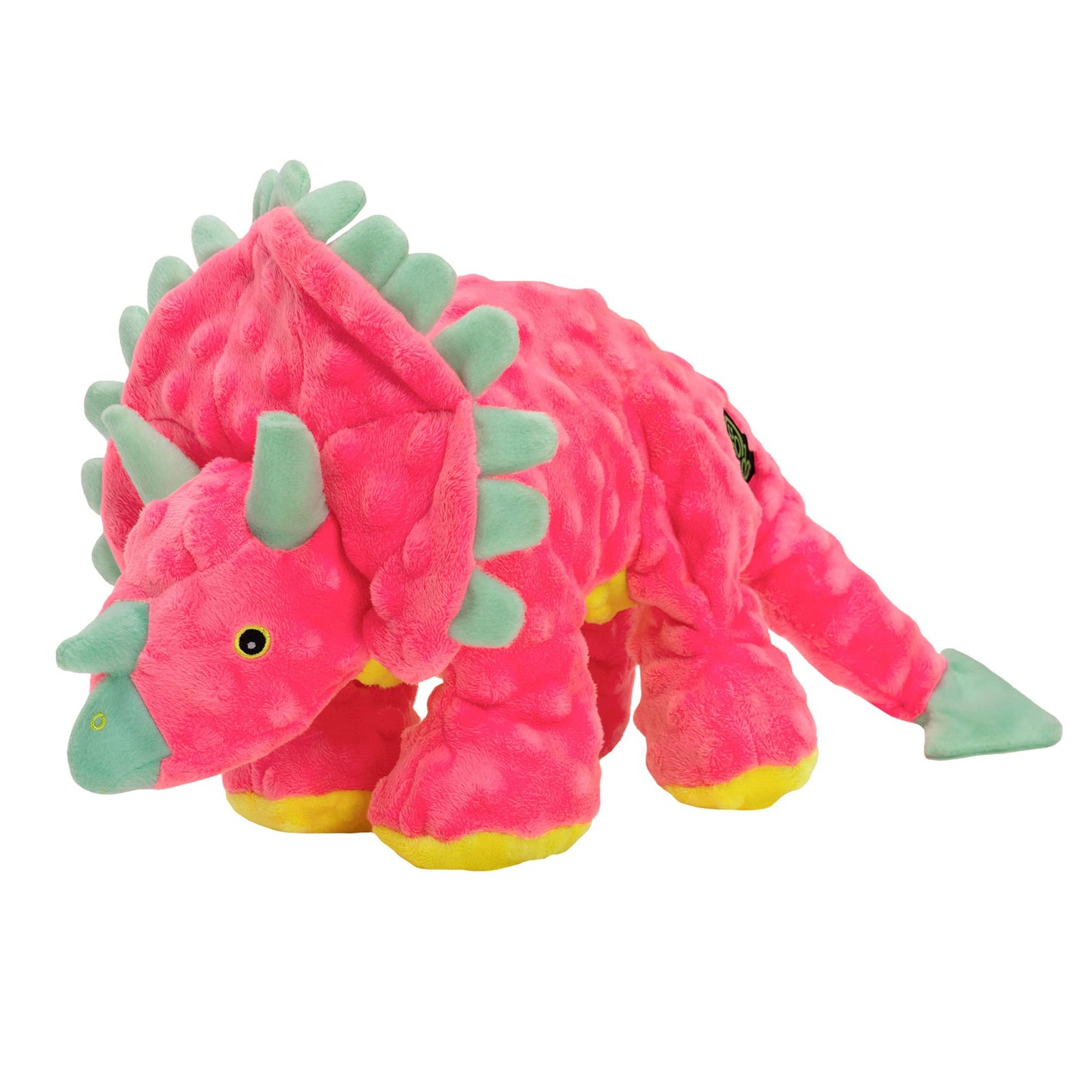 goDog Dinos Frills Squeaky Plush Dog Toy, Chew Guard Technology Plush