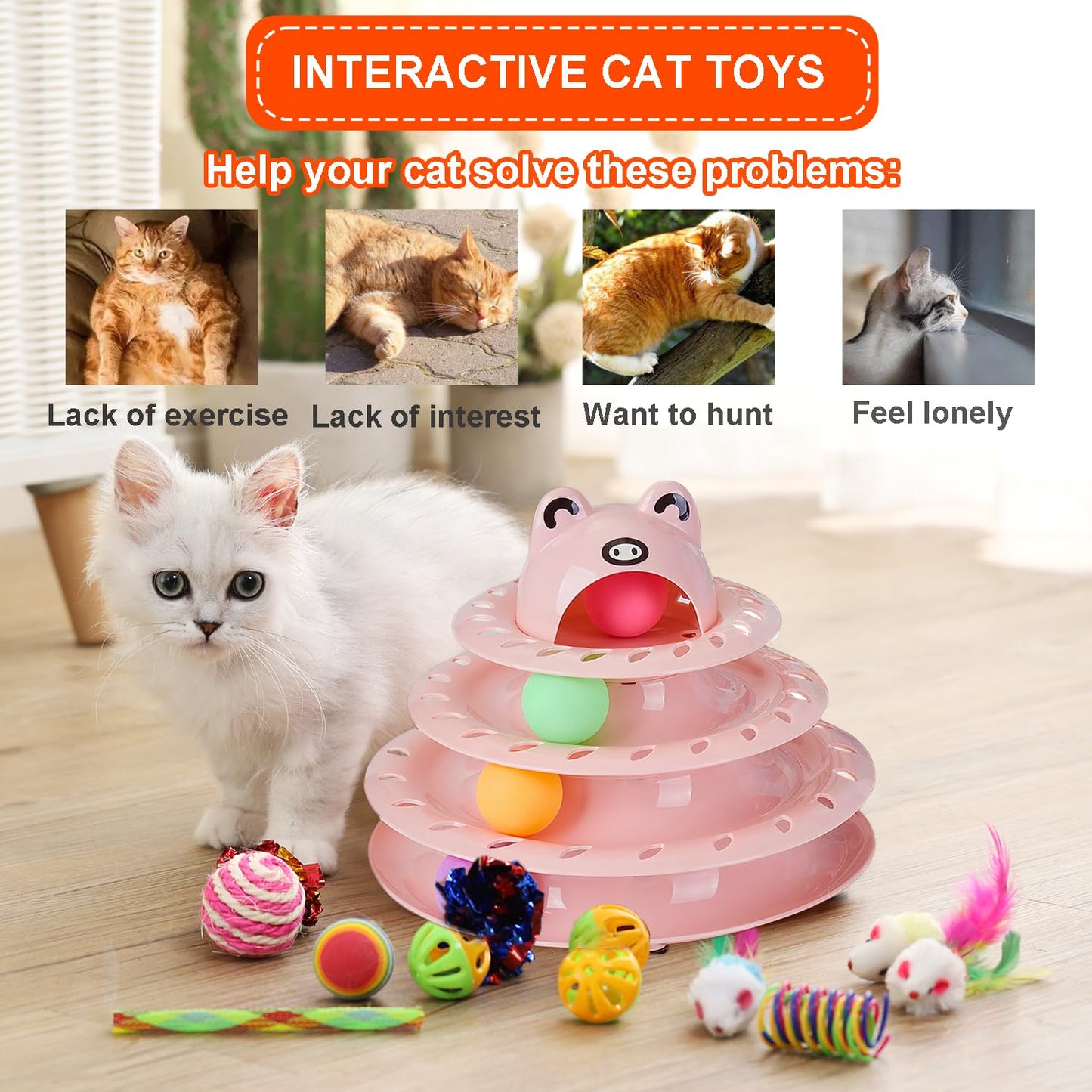Pawsayes 17 Pack Cat Toys, 4-Level Turntable Ball Track Set