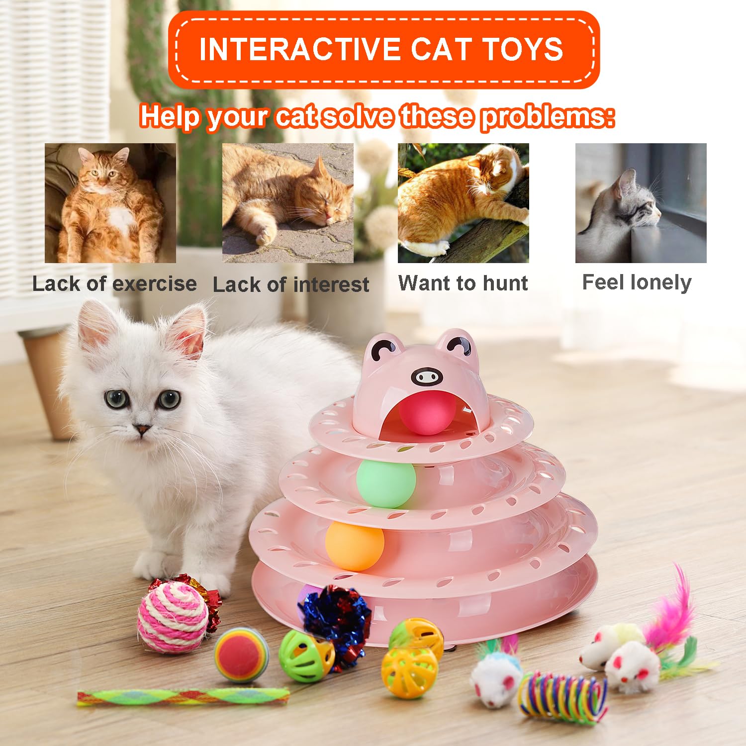 Pawsayes 17 Pack Cat Toys, 4-Level Turntable Ball Track Set