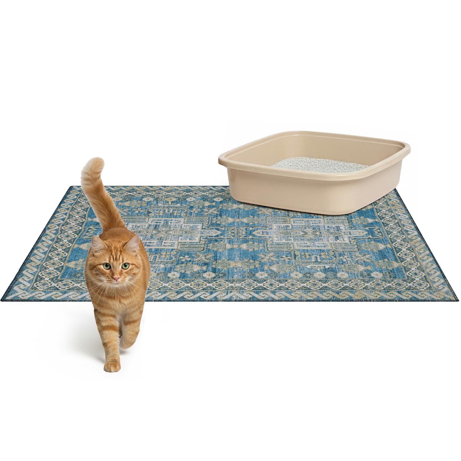 Lovewag Pets Cat Litter Box Mats 2 Pack Medium Machine Washable, Box