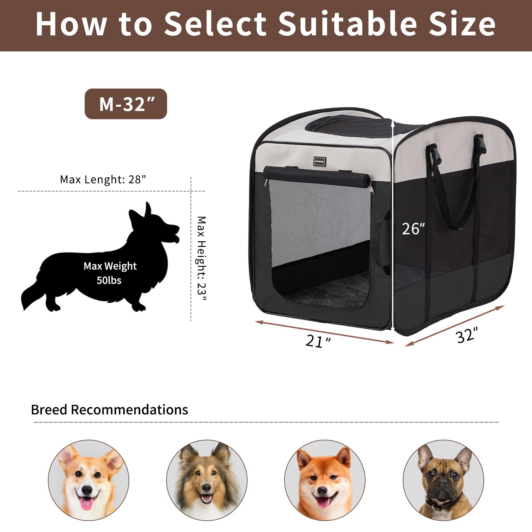 DONORO Dog Kennels and Crates for Medium Dogs, Portable Pop Up Bag