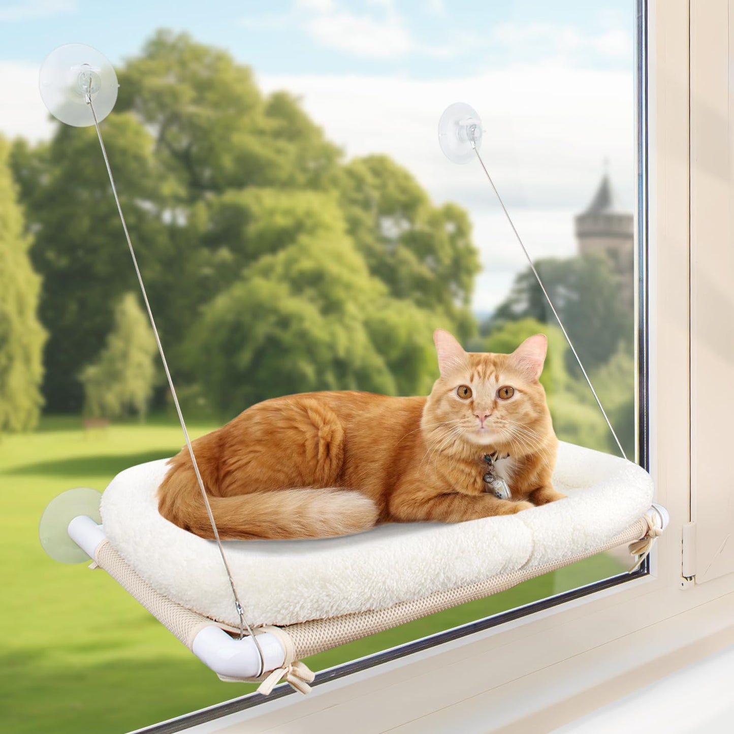 PEFUNY Fluffy Cat Window Bed for Indoor Cats Strong Suction Cup Bed